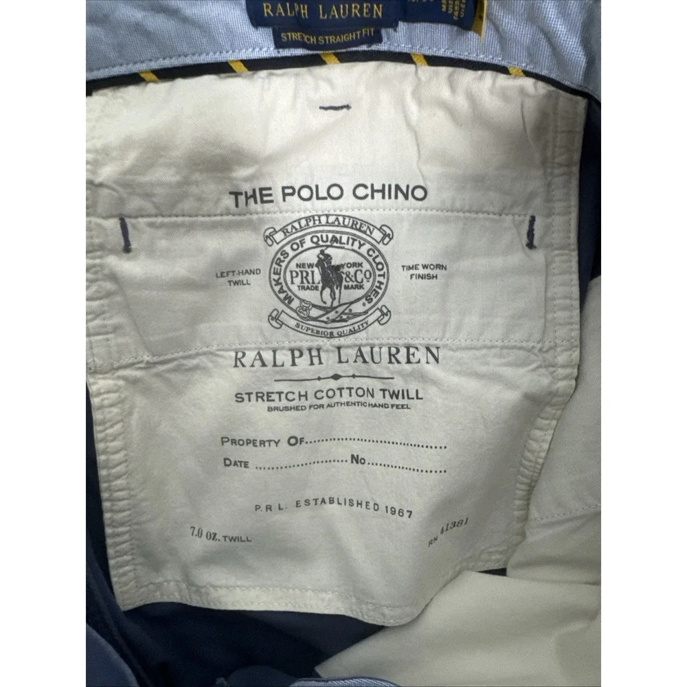 Polo‎ Ralph Lauren Chino Pants Mens 36x32 Blue Stretch Slim Fit Preppy Coastal
